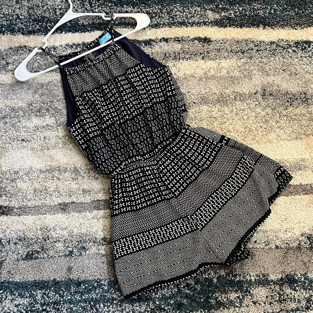 Navy and White Geometric Halter Jumpsuit